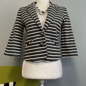 Express Gray White Striped 3/4 Sleeve Blazer Jacket